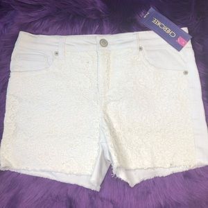Girls White Denim Crochet Lace Shorts